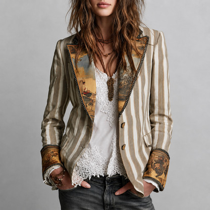 Herrivé – Contrast-Trim Herringbone Structured Blazer