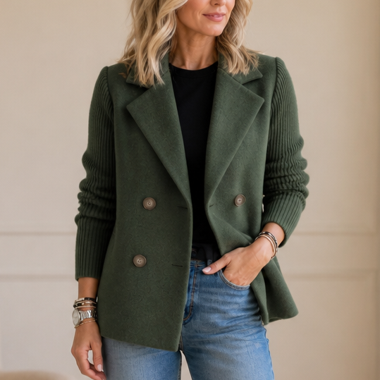 Doublene – Knit-Sleeve Double-Breasted Blazer