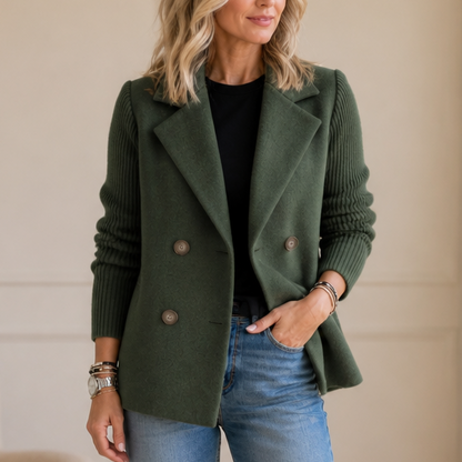 Doublene – Knit-Sleeve Double-Breasted Blazer