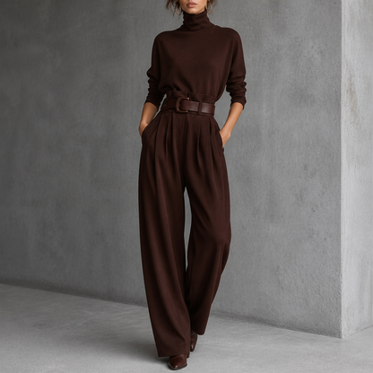 Beltara – High-Waist Turtleneck And Trouser Set With Belt