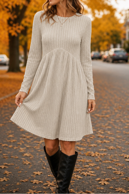 Arlina – High-Waist Ribbed Knit A-Line Midi Dress