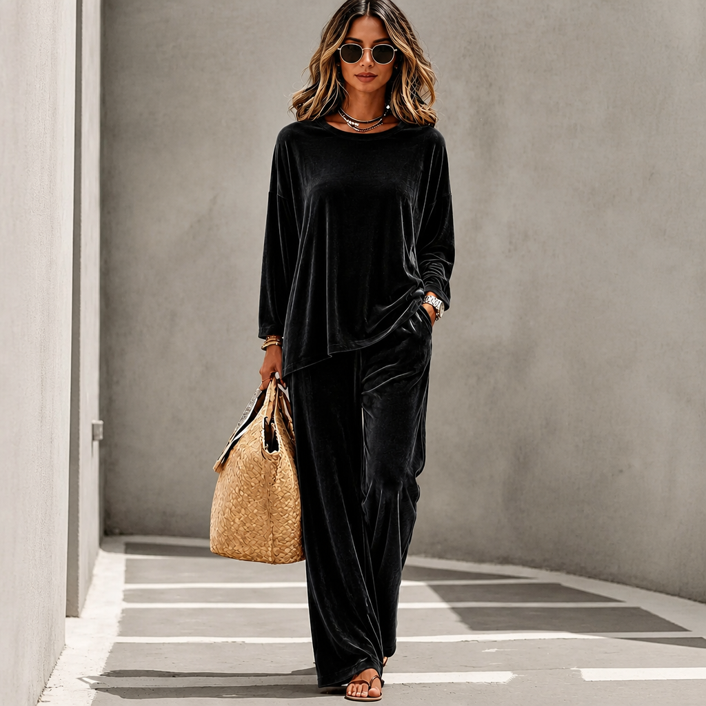 Plumora – Wide-Leg Velvet-Look Top And Trouser Set