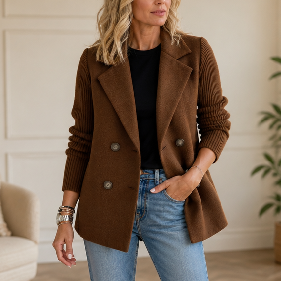 Doublene – Knit-Sleeve Double-Breasted Blazer
