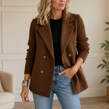 Doublene – Knit-Sleeve Double-Breasted Blazer
