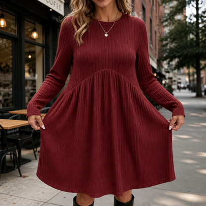 Arlina – High-Waist Ribbed Knit A-Line Midi Dress