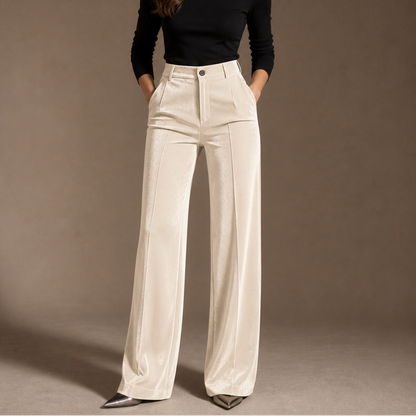 Plushara – Velvet High-Waisted Wide-Leg Trousers