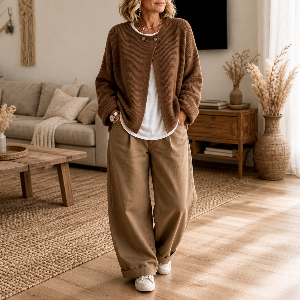 Asymira – Asymmetrical Neck Ribbed Button Cardigan