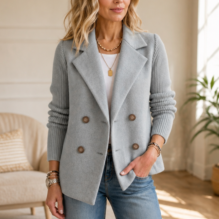 Doublene – Knit-Sleeve Double-Breasted Blazer