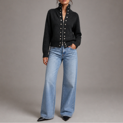 Wearvale – Two-Way Zip High-Neck Knit Cardigan