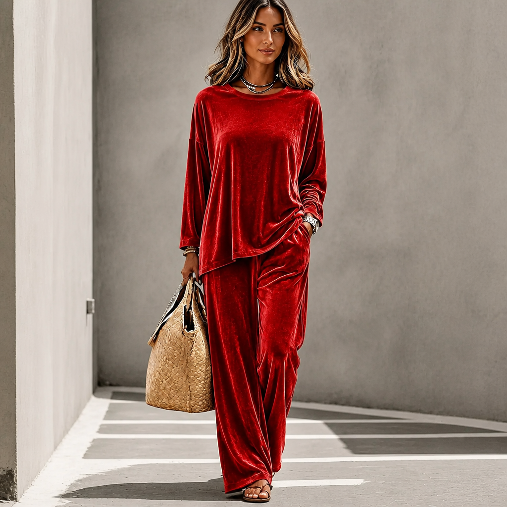Plumora – Wide-Leg Velvet-Look Top And Trouser Set