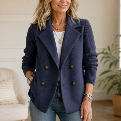 Doublene – Knit-Sleeve Double-Breasted Blazer
