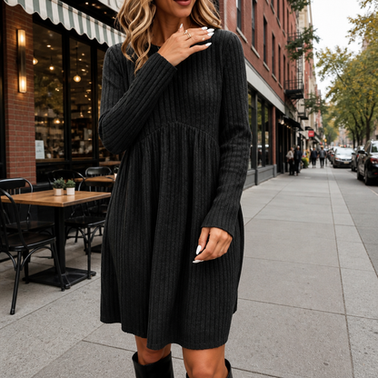 Arlina – High-Waist Ribbed Knit A-Line Midi Dress