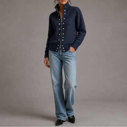 Wearvale – Two-Way Zip High-Neck Knit Cardigan