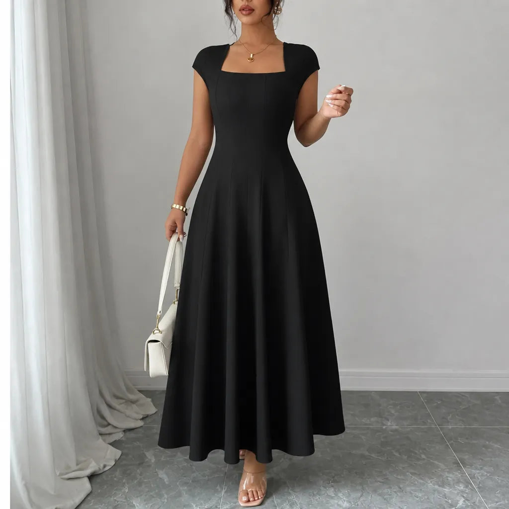 Sculptara – Square Neck A-Line Midi Dress with Sculpted Waist