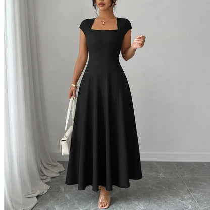 Sculptara – Square Neck A-Line Midi Dress with Sculpted Waist