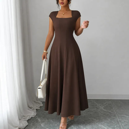 Sculptara – Square Neck A-Line Midi Dress with Sculpted Waist