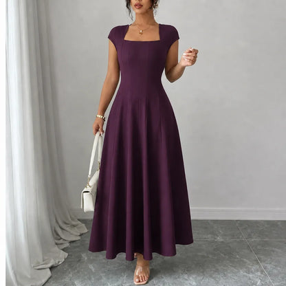 Sculptara – Square Neck A-Line Midi Dress with Sculpted Waist